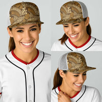 Brown Gold Monstera Baseball Net Cap Polynesian Tribal Pattern LT01 - Polynesian Pride