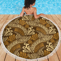 Brown Gold Monstera Beach Blanket Polynesian Tribal Pattern - Polynesian Pride
