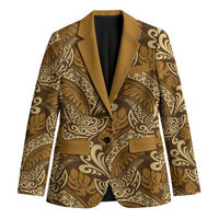 Brown Gold Monstera Blazer Polynesian Tribal Pattern - Polynesian Pride