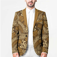 Brown Gold Monstera Blazer Polynesian Tribal Pattern - Polynesian Pride