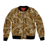 Brown Gold Monstera Bomber Jacket Polynesian Tribal Pattern - Polynesian Pride