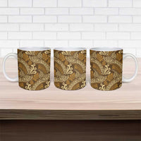 Brown Gold Monstera Ceramic Mug Polynesian Tribal Pattern - Polynesian Pride