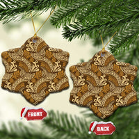 Brown Gold Monstera Ceramic Ornament Polynesian Tribal Pattern LT01 Snow Flake Gold - Polynesian Pride