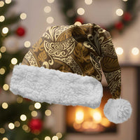 Brown Gold Monstera Christmas Santa Hat Polynesian Tribal Pattern LT01 With Fur Gold - Polynesian Pride