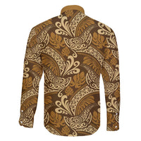 Brown Gold Monstera Family Matching Long Sleeve Bodycon Dress and Hawaiian Shirt Polynesian Tribal Pattern - Polynesian Pride