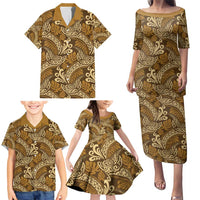 Brown Gold Monstera Family Matching Puletasi and Hawaiian Shirt Polynesian Tribal Pattern LT01 - Polynesian Pride