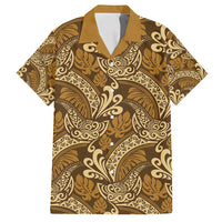 Brown Gold Monstera Family Matching Puletasi and Hawaiian Shirt Polynesian Tribal Pattern LT01 Dad's Shirt - Short Sleeve Gold - Polynesian Pride