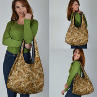 Brown Gold Monstera Grocery Bag Polynesian Tribal Pattern - Polynesian Pride