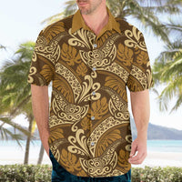 Brown Gold Monstera Hawaiian Shirt Polynesian Tribal Pattern - Polynesian Pride