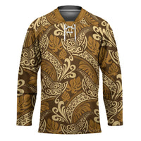 Brown Gold Monstera Hockey Jersey Polynesian Tribal Pattern LT01 Unisex Gold - Polynesian Pride