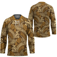 Brown Gold Monstera Hockey Jersey Polynesian Tribal Pattern LT01 - Polynesian Pride