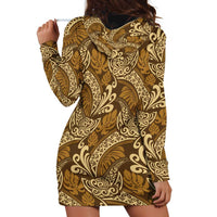 Brown Gold Monstera Hoodie Dress Polynesian Tribal Pattern LT01 - Polynesian Pride