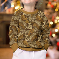 Brown Gold Monstera Kid Ugly Christmas Sweater Polynesian Tribal Pattern LT01 - Polynesian Pride