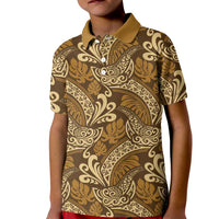 Brown Gold Monstera Kid Polo Shirt Polynesian Tribal Pattern LT01 Kid Gold - Polynesian Pride