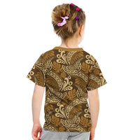 Brown Gold Monstera Kid T Shirt Polynesian Tribal Pattern LT01 - Polynesian Pride