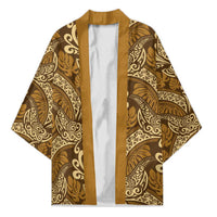 Brown Gold Monstera Kimono Polynesian Tribal Pattern LT01 Unisex Gold - Polynesian Pride