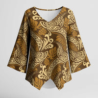 Brown Gold Monstera Kimono Sleeve Blouse Polynesian Tribal Pattern LT01 Female Gold - Polynesian Pride