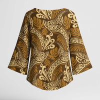 Brown Gold Monstera Kimono Sleeve Blouse Polynesian Tribal Pattern LT01 - Polynesian Pride