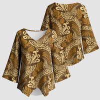 Brown Gold Monstera Kimono Sleeve Blouse Polynesian Tribal Pattern LT01 - Polynesian Pride