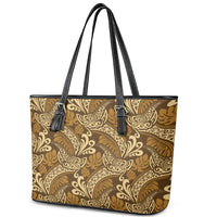 Brown Gold Monstera Leather Tote Bag Polynesian Tribal Pattern - Polynesian Pride