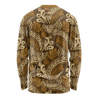 Brown Gold Monstera Long Sleeve Shirt Polynesian Tribal Pattern LT01 - Polynesian Pride