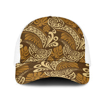 Brown Gold Monstera Mesh Trucker Cap Polynesian Tribal Pattern LT01 One Size White Gold - Polynesian Pride