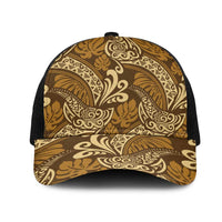 Brown Gold Monstera Mesh Trucker Cap Polynesian Tribal Pattern LT01 One Size Black Gold - Polynesian Pride