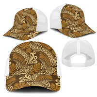 Brown Gold Monstera Mesh Trucker Cap Polynesian Tribal Pattern LT01 - Polynesian Pride