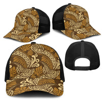 Brown Gold Monstera Mesh Trucker Cap Polynesian Tribal Pattern LT01 - Polynesian Pride