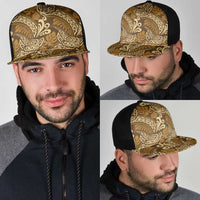 Brown Gold Monstera Mesh Trucker Cap Polynesian Tribal Pattern LT01 - Polynesian Pride