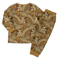 Brown Gold Monstera Christmas Pajama Set Polynesian Tribal Pattern LT01 - Polynesian Pride