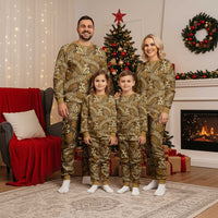 Brown Gold Monstera Christmas Pajama Set Polynesian Tribal Pattern LT01 - Polynesian Pride