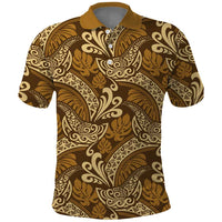 Brown Gold Monstera Polo Shirt Polynesian Tribal Pattern LT01 Gold - Polynesian Pride
