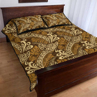 Brown Gold Monstera Quilt Bed Set Polynesian Tribal Pattern - Polynesian Pride
