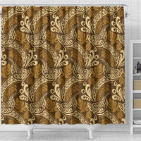 Brown Gold Monstera Shower Curtain Polynesian Tribal Pattern - Polynesian Pride