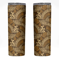 Brown Gold Monstera Skinny Tumbler Polynesian Tribal Pattern LT01 Gold - Polynesian Pride