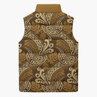 Brown Gold Monstera Sleeveless Puffer Jacket Polynesian Tribal Pattern LT01 - Polynesian Pride