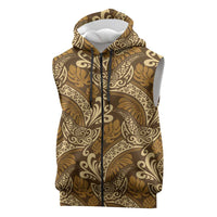 Brown Gold Monstera Sleeveless Zip Hoodie Polynesian Tribal Pattern LT01 Gold - Polynesian Pride