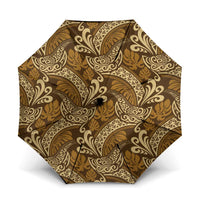 Brown Gold Monstera Umbrella Polynesian Tribal Pattern LT01 One Size Folded 11.42 inch Opened Diameter 37.4 inch Gold - Polynesian Pride