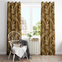 Brown Gold Monstera Window Curtain Polynesian Tribal Pattern - Polynesian Pride