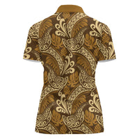 Brown Gold Monstera Women Polo Shirt Polynesian Tribal Pattern LT01 - Polynesian Pride