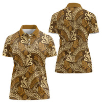 Brown Gold Monstera Women Polo Shirt Polynesian Tribal Pattern LT01 - Polynesian Pride