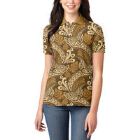 Brown Gold Monstera Women Polo Shirt Polynesian Tribal Pattern LT01 - Polynesian Pride