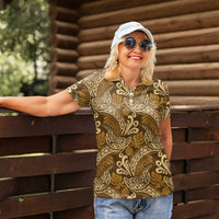 Brown Gold Monstera Women Polo Shirt Polynesian Tribal Pattern LT01 - Polynesian Pride