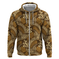 Brown Gold Monstera Zip Hoodie Polynesian Tribal Pattern LT01 Zip Hoodie Gold - Polynesian Pride