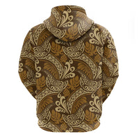 Brown Gold Monstera Zip Hoodie Polynesian Tribal Pattern LT01 - Polynesian Pride
