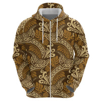 Brown Gold Monstera Zip Hoodie Polynesian Tribal Pattern LT01 - Polynesian Pride