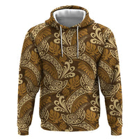 Brown Gold Monstera Zip Hoodie Polynesian Tribal Pattern LT01 Pullover Hoodie Gold - Polynesian Pride