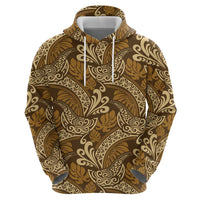 Brown Gold Monstera Zip Hoodie Polynesian Tribal Pattern LT01 - Polynesian Pride