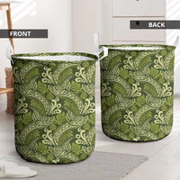 Olive Green Monstera Laundry Basket Polynesian Tribal Pattern LT01 - Polynesian Pride